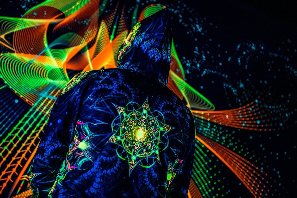 Goa Festival Clothing Reincarnation 2, Psychedelic Rave Outfit, UV Full Print Hoodie - Image 3