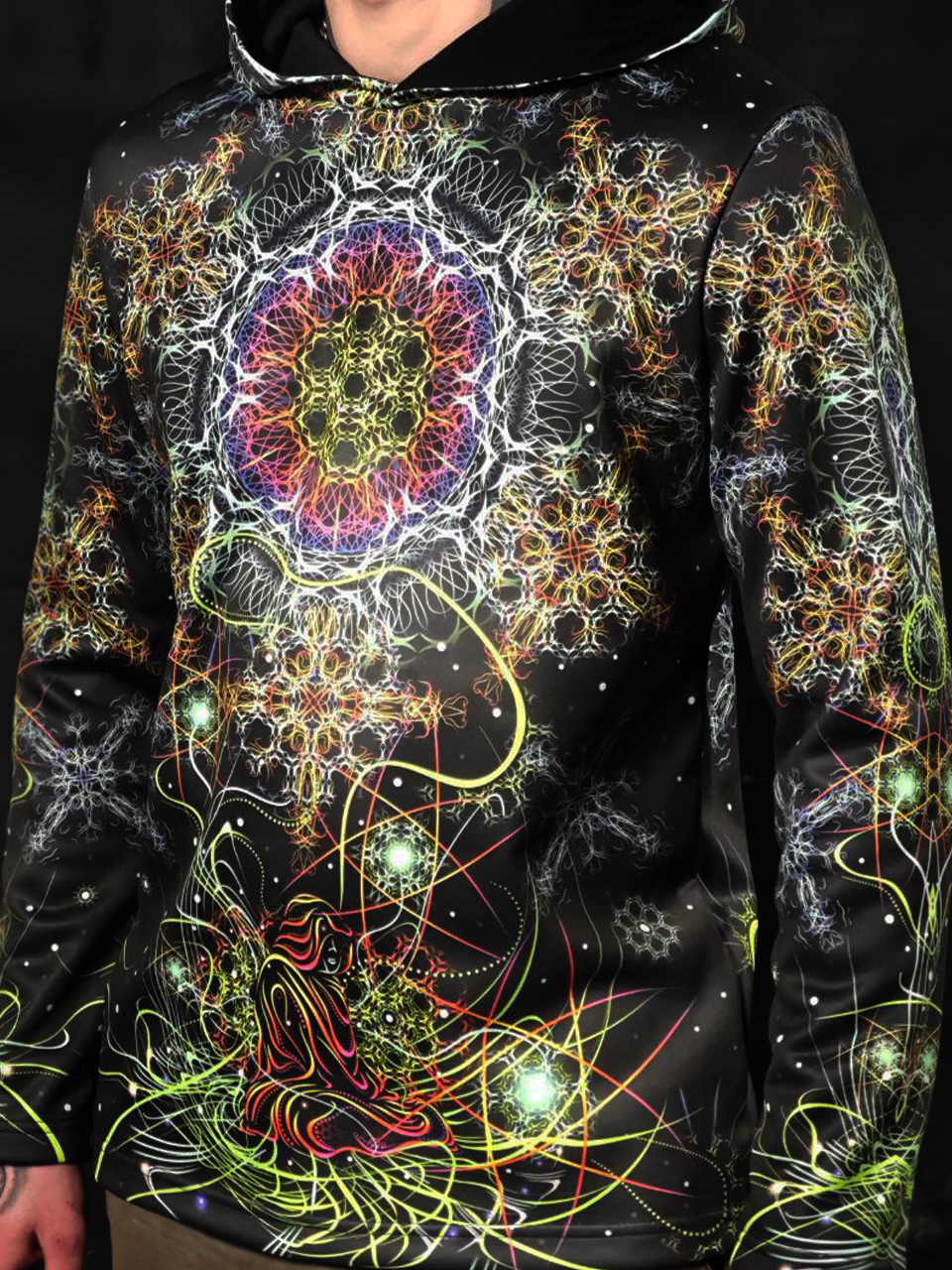 Full Print Rave Outfit Space of Power, UV Festival Clothing, Psychedelic Hoodie - Image 4