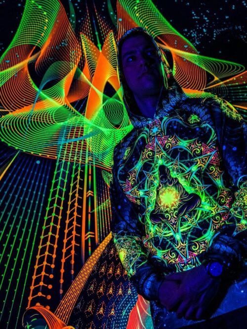 Goa Festival Clothing Reincarnation 2, Psychedelic Rave Outfit, UV Full Print Hoodie - Image 2