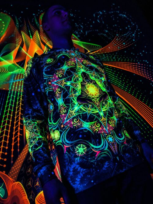 Goa Festival Clothing Reincarnation 2, Psychedelic Rave Outfit, UV Full Print Hoodie - Image 1