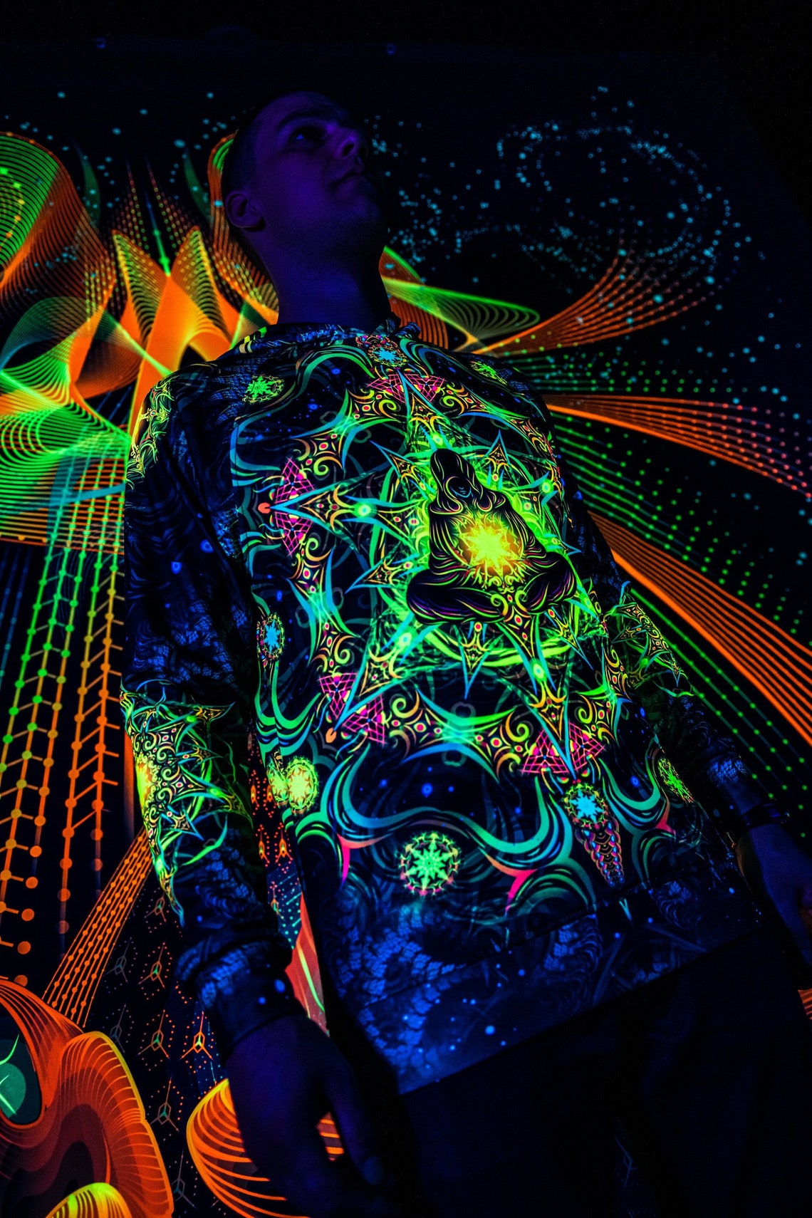 Goa Festival Clothing Reincarnation 2, Psychedelic Rave Outfit, UV Full Print Hoodie - Image 1