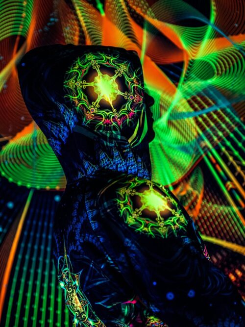 Goa Festival Clothing Reincarnation 2, Psychedelic Rave Outfit, UV Full Print Hoodie - Image 4